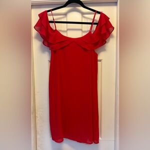 Elegant Red Ruffle Midi off Shoulder Dress
